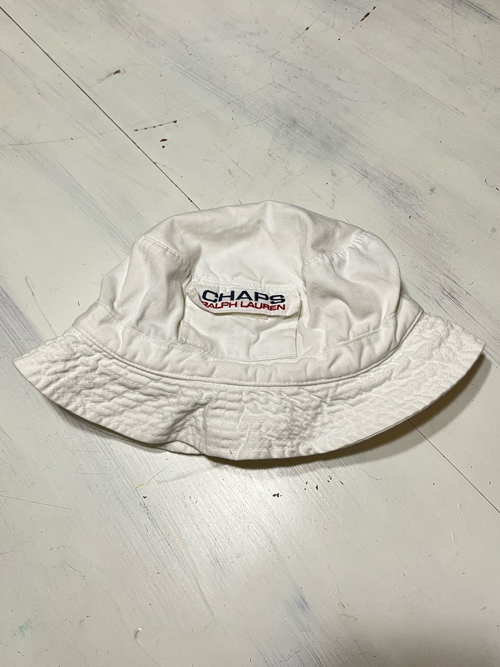 Vintage Chaps Ralph Lauren Men’s White Cotton Fisherman Bucket Hat with Pocket
